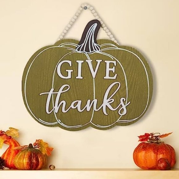Give Thanks Hanging Pumpkin Sign Wall Door Decor - Picture 6 of 7